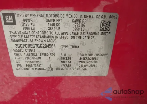 2016 Chevrolet Silverado 1500 1Lt z USA, uszkodzony, nr VIN 3GCPCREC7GG294564